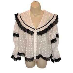 NEW Hunter Bell Black White Blouse Ruffles Lace V-Neck - Size M